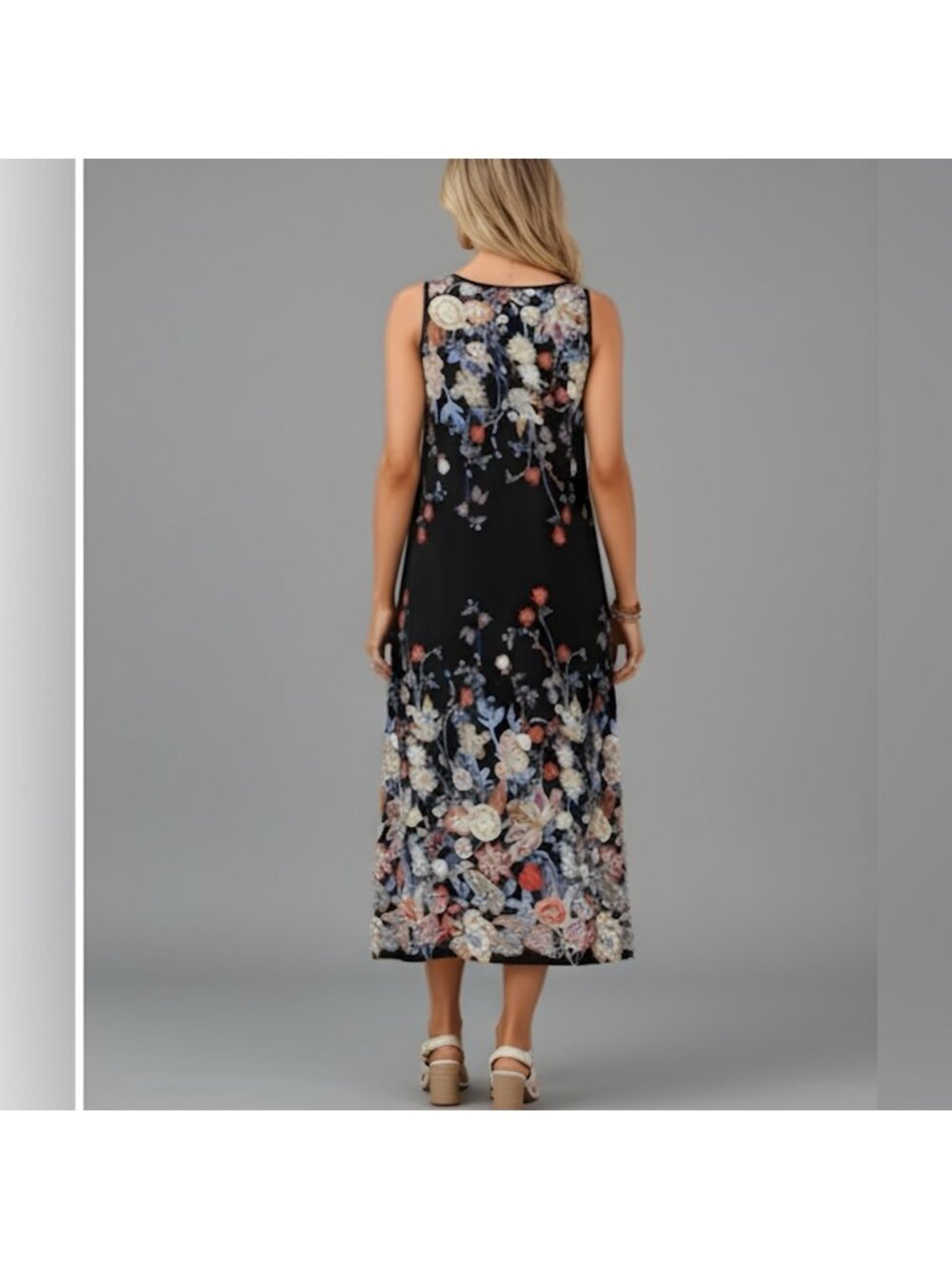 Floral Print Tank Dress With Pockets - Picture 4 of 9